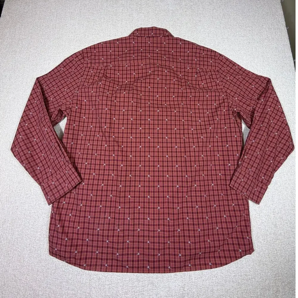Orvis Active Fit Mens XL Orange Plaid Long Sleeve Casual Geese Outdoor Shirt